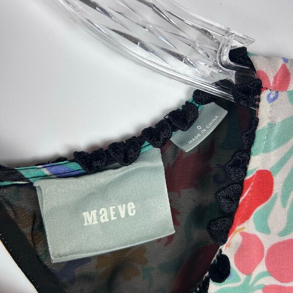 Maeve Folkart Kimono Silk Blouse Keyhole Back Bell Sleeves Sheer Womens Size 0 - Picture 7 of 13